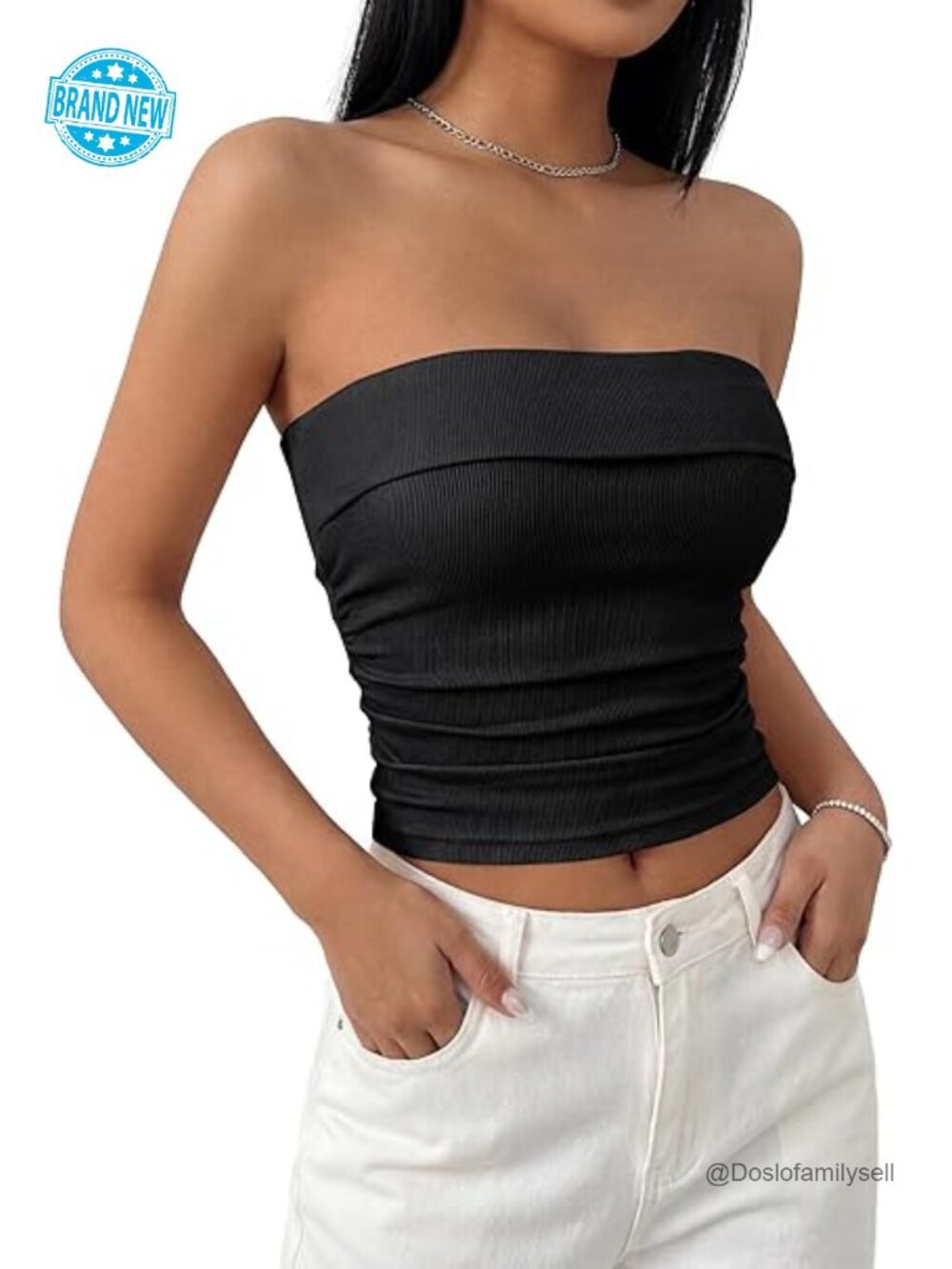 Ribbed Knit Strapless Tube Top Crop Ruched Sleeveless Going Out Top Stretchy